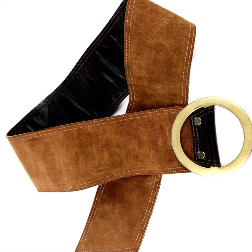 Kristen Kahle Tan 3”Suede Belt & Brass Buckle